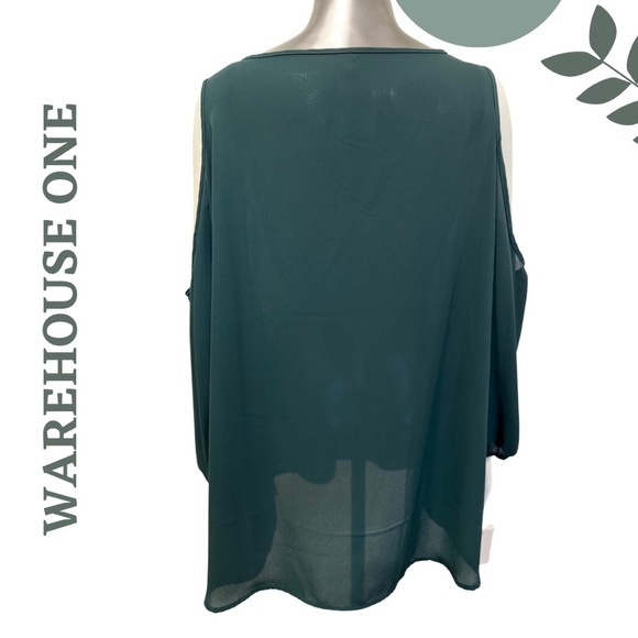 🛍️3/$40 Warehouse One Green Cold Shoulder Blouse Long Sleeve – Plus Size XXXL - Picture 4 of 5